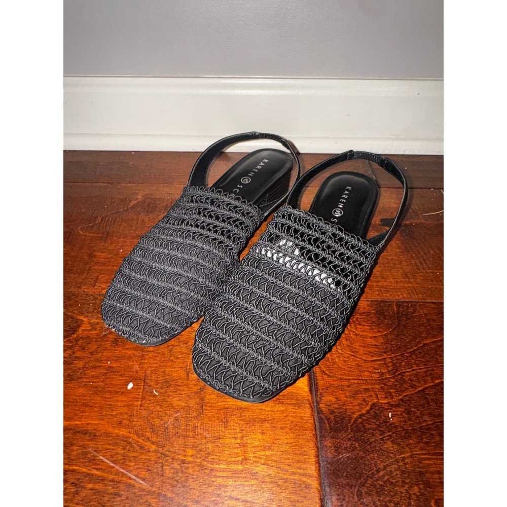 Karen Scott Carolton Black Woven Slingback Block Heel Sandals Womens 6.5M